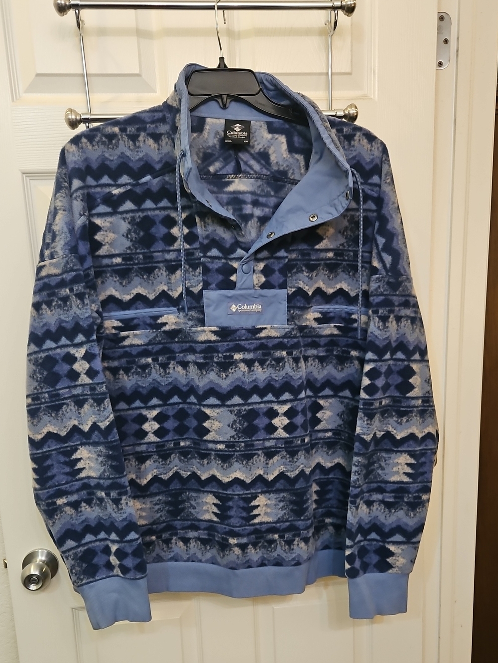 Columbia Blue Multi-Pattern Pullover Fleece Shirt Jacket
